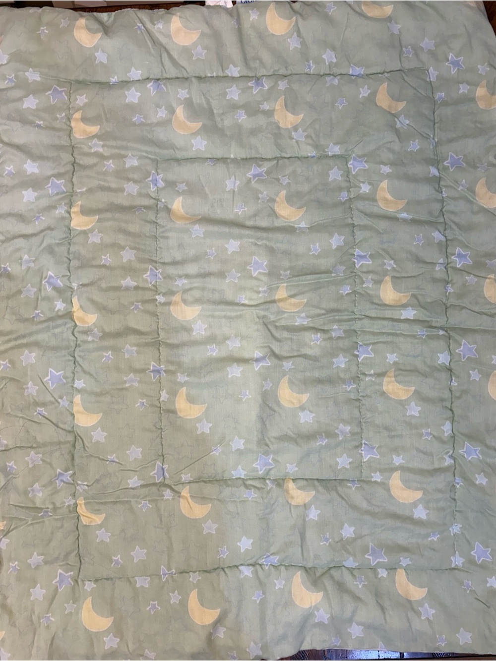 Vintage Y2K Nojo Crown Crafts Celestial Baby Blanket Quilt Sage Green Moon Stars